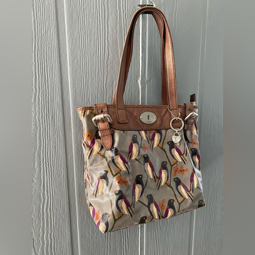 Vintage Fossil Key-Per Coated Canvas Shoulder Bag - image 2